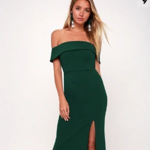 LULUS AVELINE FOREST GREEN OFF-THE-SHOULDER MAXI